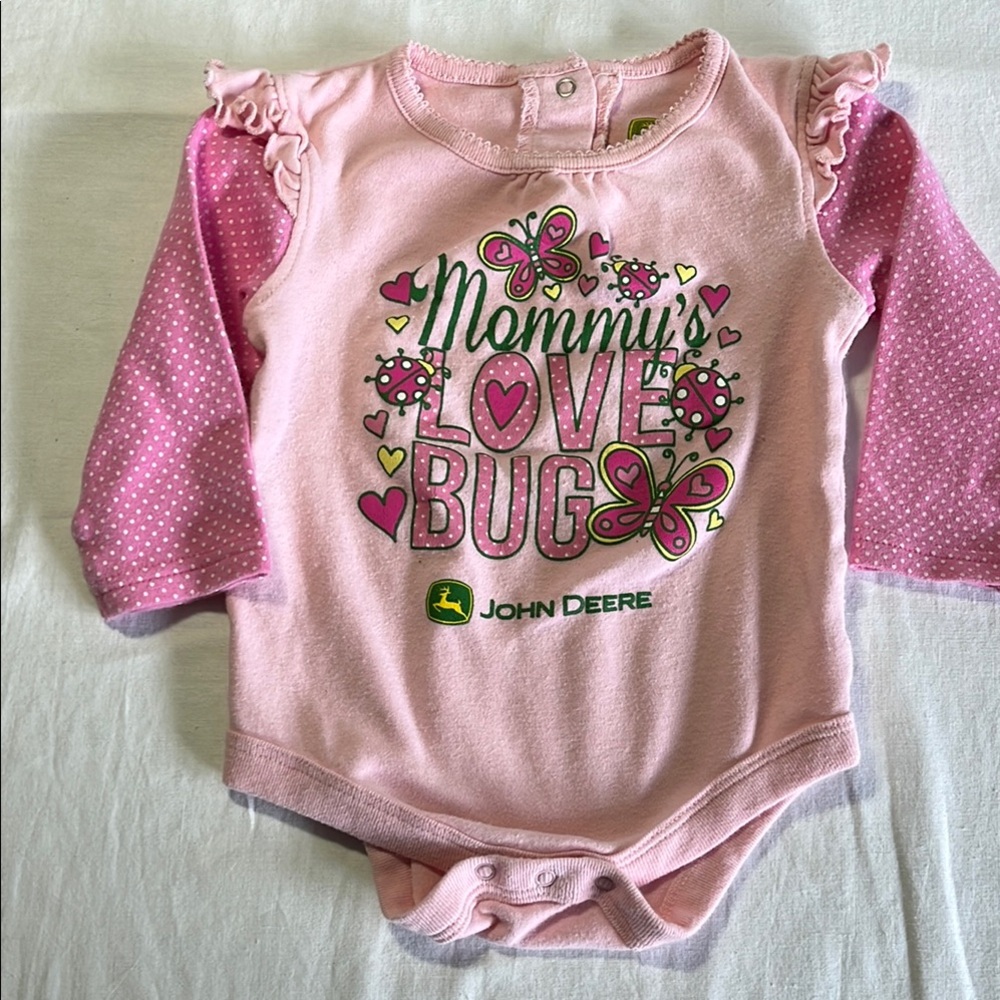 12M John Deere Pink Love Bug Onesie